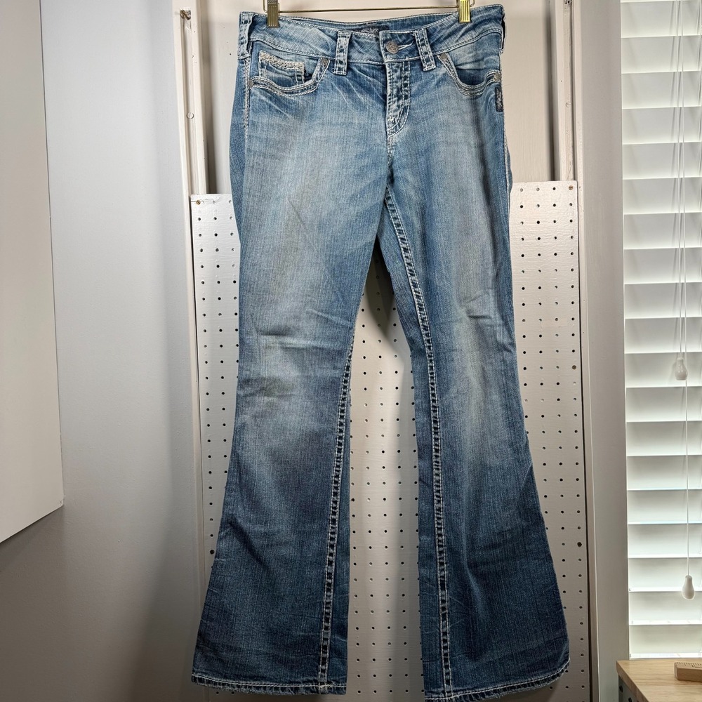 Silver Jeans Bootcut Denim Jeans‎ Women's Size W29 Blue Stretch Suki Flap Casual